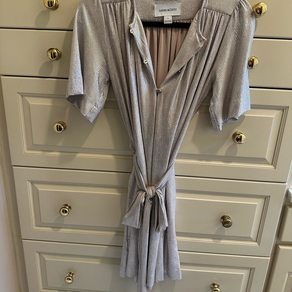 Sabina Musayev Shimmering Silver Dress